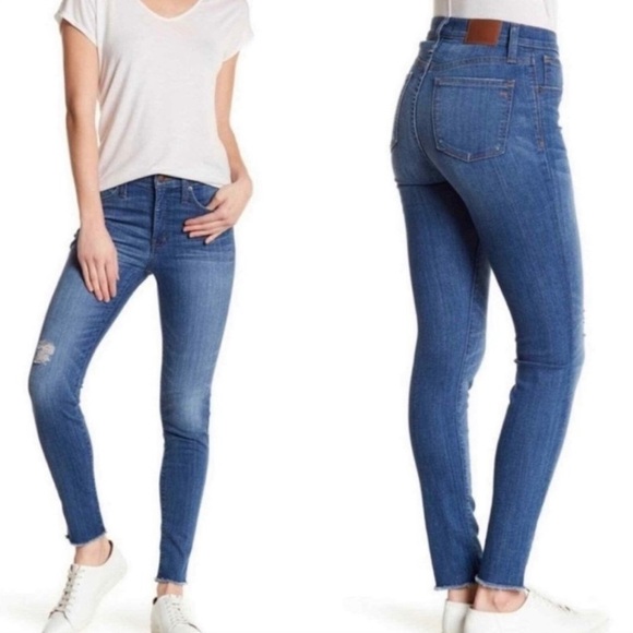 Sz27 Madewell 9” Mid-Rise Skinny and Distressed in a Medium Light Wash GUC - Picture 1 of 14